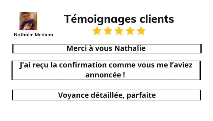 Photos avis de clients satisfaits par la voyance par email avec Nathalie medium